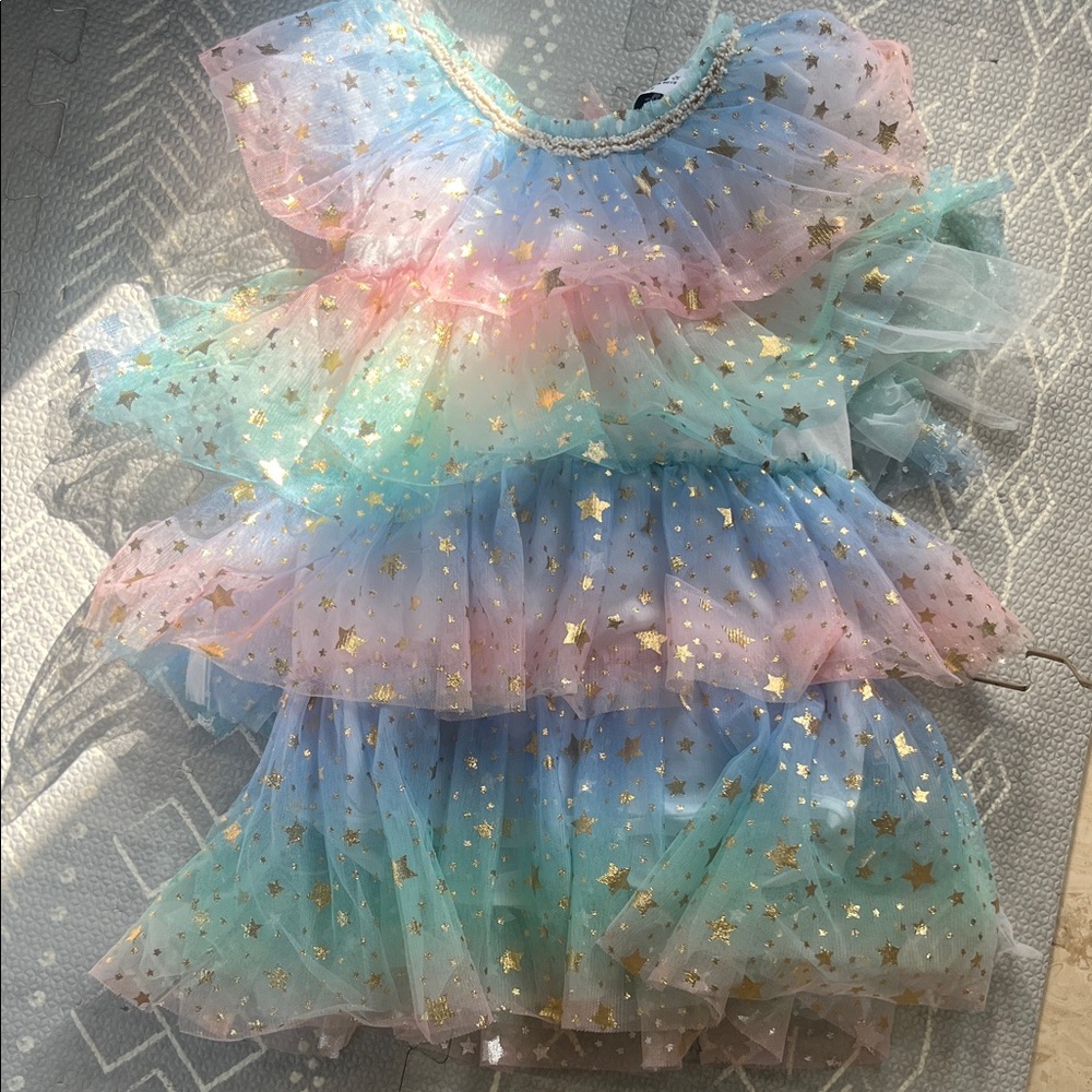 Lola + The Boys Blue and Gold Starry Tulle Dress